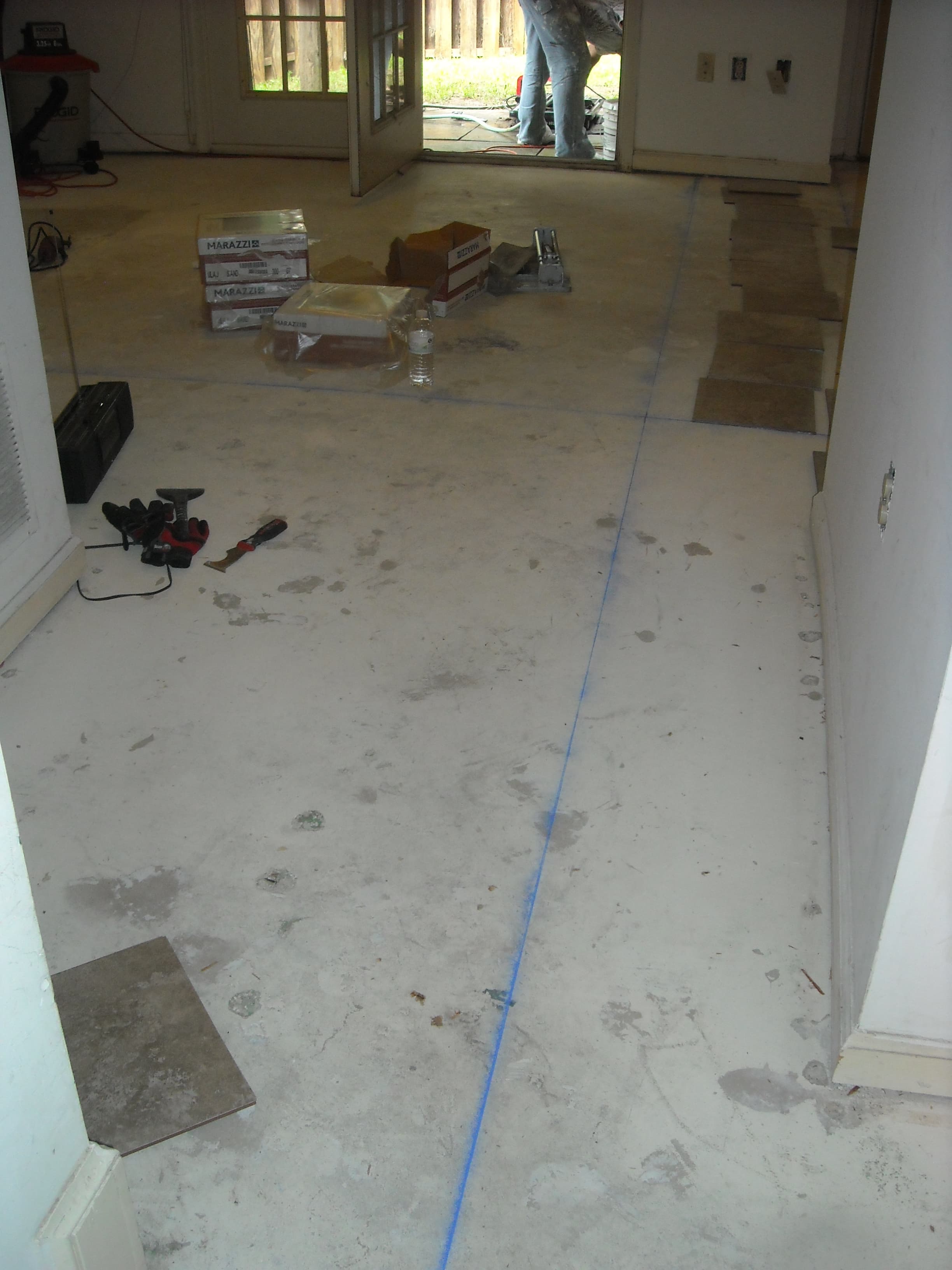 Ceramic tile floor installation before image 1