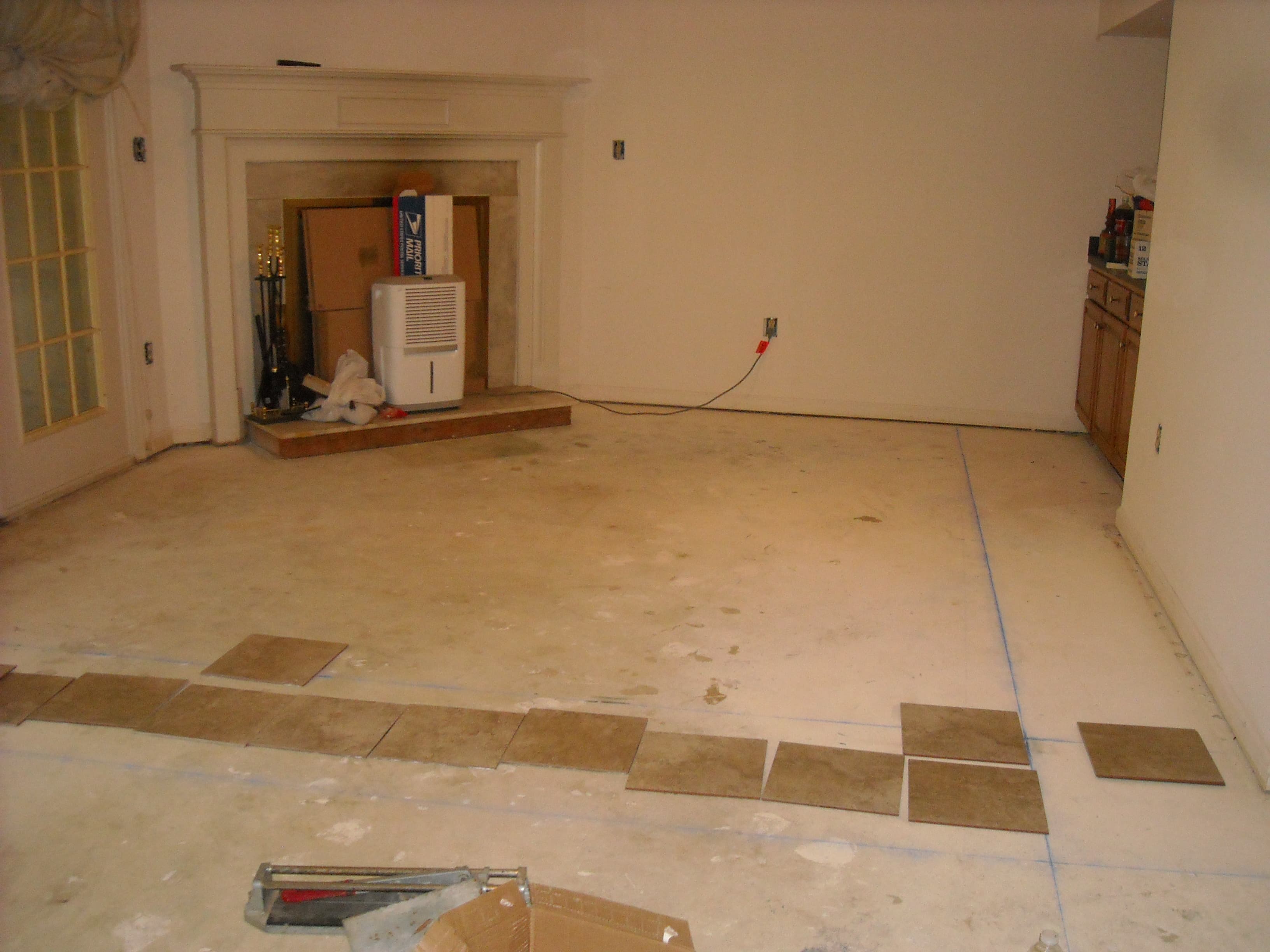 Ceramic tile floor installation before image 2